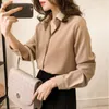 Kvinnors blusar 2023 Hösten enkel skjorta långärmad chiffong topp mångsidig fast färg koreansk underlag