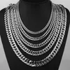 6 8 10 12 14mm wide Stainless Steel Cuban Miami Chains Necklaces Big Heavy Flat Link Chain for Men Hip Hop Rock jewelry 24 227H