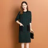 Plaid Striped Knitted jumper Dresses Autumn Winter Designer O-Neck Slim Fit Stylish Vacation Sweaters Dress 2023 Long Sleeve Fine Elegant Soft Warm Party Midi Frocks