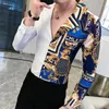 Men's Casual Shirts White Gold Men Shirt Luxury Korean Mens Long Sleeve Print Spring Male Slim Fit Blouse Homme Baroque Banqu302q