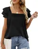 T-shirt da donna T-shirt estiva in tinta unita per donna Moda manica doppia petalo top allentato collo quadrato camicetta corta Top