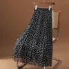 Rokken Koreaanse lange mesh rok zomer geplooide elegante vintage dames elastische chiffon bloemen Boho Midi A-LINE print