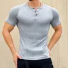 AIOPESON Solid Color Casual T-shirts Hommes O-Cou Bouton Up 100% Coton S T-shirt Qualité d'été Top T-shirts classiques 210706