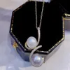 22092410 Women's pearl Jewelry lockets akoya 8-9mm 7-8mm freshwater rhinestone zirconia geometic curve pendent 18k yellow w303F