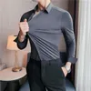 Mäns avslappnade skjortor hög elasticitet sömlösa män långärmad toppkvalitet smal lyxskjorta social formell klänning