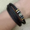 Etnisk stil smycken rostfritt stål armband mäns flerskikt vävt läderrep titanstål magnetiskt spänne armband