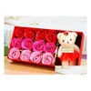 Partybevorzugung Romantisches Geschenkset Bad Rose Blumenseife mit Blumenduft Niedlicher Teddybär Besonderes Geschenk Valentinstag Gefälligkeiten Dekor Drop Dhnns