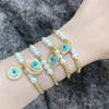 Charm Bracelets FLOLA Copper Gold Plated Beads Elastic For Women CZ Crystal Fatima Blue Eye Lucky Jewelry Brtj06