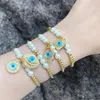 Pulseras de encanto FLOLA Cobre Chapado en oro Cuentas elásticas para mujeres CZ Crystal Fatima Blue Eye Lucky Jewelry BRTJ06