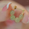 Stud Earrings Luxury Fashion Tassel Green Jade Round Bead Piercing Hoop Earring For Women Party Valentines Day Gift Jewelry Pendientes Mujer