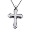 Boys Mens Chain Polished Big Cross Pendant Necklace Stainless Steel Rope Chain Gold Silver Color Tone Cross Necklace 60cm224P