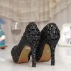 Dress Shoes Black Rhinestone Crystal Bridal Women Evening Party Wedding Pumps Platform Bling Prom