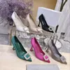 Famous high heel shoes women summer - winter shoes luxury brand Rhinestone Sexy Letters Real Leather Pumps Spring Footwear Wedding Dress size 35-40 6 styles