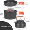 Utomhus Gadgets aluminium utomhus camping cookware set med mesh väska folding cookset camping kök matlagning tekanna och pannor utrustning 230919