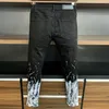 Luxe mode heren rechte slim fit biker jeans broek geschilderd noodlijdende mager gescheurd vernietigd vintage jeans hiphop denim pan280q