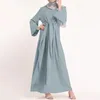 Etnische Kleding Moslim Effen Kleur Abaya Commuter Lace Up Lange Mouwen Hoge Taille Dame Jurk Gewaden Mode Vrouwen
