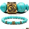 Beaded Update Turquoise Gemstone Beads 8Mm Yoga Strands Bracelet Ancient Sier Gold Box Natural Stone Bracelets For Women Drop Delivery Dhhpf