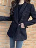 Abiti da donna Blazer Autunno Moda donna Tweed Doppio petto Blazer nero Cappotto Vintage Manica lunga Tasche con patta Capispalla femminile Abito chic Femme 230918