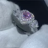 Bague classique en argent Sterling 100% solide, cœur d'amour, pierre de zircon rose 5A, bague de fiançailles, de mariage, cadeau pour femmes, 925