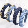 Fashion Solid Blue Denim Gepolstertes Stirnband für Frauen Neuer Stil Metallkette Haarbänder Mädchen Breites Haarband Haarschmuck Statement279S