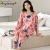 Kadın pijama kadın pijamaları m-5xl bahar sonbahar uzun kollu pamuklu göğüs yastıklı plapwear artı beden gece kıyısı Kore Pijamas kızlar ev kıyafeti l230919