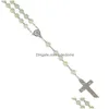 Pendentif Colliers Glow dans le noir Jésus Crucifix Croix Collier Night Light Fluorescence Christ Prière Perles pour Femmes Filles Mode Dh4Ar