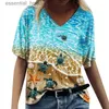 Kvinnors blusar skjortor Kvinnors T -skjortor Ladies Ocean Fish Butterfly Turtle Print V Neck Topp Kort ärm Sports syntetiska långa skjorta Kvinnor Polyester Tees L230919