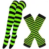 Women Socks Striped Ove The Knee Set Thigh High Stocking Long Solid Color Arm Sleeve Gloves Cosplay Youth Halloween