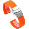 Watch Bands Silicone Strap 16mm 18mm 20mm 22mm 24mm Tire Stripes Band Deployment Buckle Waterproof BLack Watchband