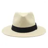 Bérets 2023 Ceinture noire solide Chapeau formel pour hommes Chapeau d'été Paille Plage Respirant Seau pour femmes 7cm à large bord Fedora