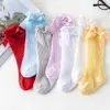 Kids Socks Summer Baby Girl Cute Big Bows Soft Cotton Elastic Solid Color Mesh born Knee High Long Toddler 230919