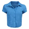 Bluzki damskie koszule y2k krótkie rękawie Top Kobiety Button Up Zkręcaj kołnierz swobodne letnie modne szafki na przycięte topy 2309919