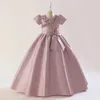 2023 Satin Flower Girl Dress for Weddings New Pearls Satin Vestidos de Comunion Pageant Dress First Commonion Gowns Party Dress Princess Little Kids Birthday Gowns