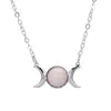 Collana in pietra naturale Sole Luna Turchese Quarzo rosa Opale Ciondolo in cristallo curativo Collana a catena in acciaio inossidabile per gioielli da donna