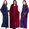 Vêtements de nuit pour femmes Femmes Hiver Plus Taille Extra Longue Chemises de nuit thermiques Grille épaisse Flanelle Zipper Sleepshirts Enceinte Robe de chambre chaude