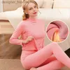 Women's Thermal Underwear Thermal Underwear Women's Thick and Velvet Mid-high Neck Wool Fleece To Keep Warm Tops Body Tights Autumn Clothes Cotton Winter L230919