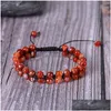 Corrente indiana ágata dupla camada grânulo pulseira pedra natural 6mm 2 linha gemstone ajustável pulseiras envoltório para mulheres moda jóias dro dhoc4