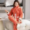 Women's Sleepwear Women Winter Flannel Pajama Set Fleece Homewear Thick Warm Coral Female Suit Fall Sweatshirt Ladies Pyjamas