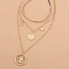 Pendant Necklaces Retro Roman Round Portrait Letter B Multilayer Necklace Fashion Street Jewelry