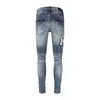 Men's Jeans High Street Jeans Men Broken Hole Patch Letter Embroidery Slim Fit Denim Pants