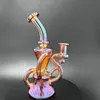 8" Dab Rig Bong Hookah Glass Recycler Smoking Water Pipe Colorful Glass joint Size 14mm for smoking shop Art Fashion