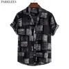 Funky camicia hawaiana nera Aloha per uomo 2021 estate manica corta casual button down camicie da spiaggia uomo festa vacanza abbigliamento uomo2895