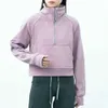 Tenues de yoga LU-99 Femmes Fitness Sweats à capuche Runing Veste Dames Sport Demi-Zip Sweat-shirt épais Lâche Manteau de style court avec trou de pouce en polaire SportwearhhHG