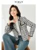Jaquetas femininas vimly curto entalhado tweed jaquetas outono casaco para mulheres em outerwear preto branco xadrez reta jaquetas femininas m3273 230919