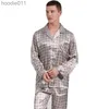 Damen-Nachtwäsche, bedruckter Seidenpyjama für Herren, gemütlich, weich, glatt, langärmlig, Nachthemd, Oberteil, Hose, zweiteiliges Herren-Pyjama-Set L230919