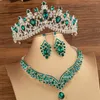 Ketting oorbellen set DIEZI barok groen kristal elegante luxe bruiloft kroon tiara en bruids waterdruppel sieraden