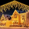 Stringhe LED Party 220V Decorazioni natalizie per la casa LED Ghiacciolo Tenda String Light Street Outdoor Ghirlanda La casa Inverno 5m Droop 0.6-0.8m HKD230919