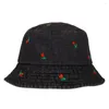 Wide Brim Hats Outdor Fisherman Hat Vintage Embroidered Women's Stylish Foldable Windproof Sun Protection For Ladies