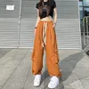 Pantaloni da donna Streetwear Donna Oversize Solid Cargo Elastico in vita con cordino Allentato Harajuku Hip Hop Pantaloni sportivi a gamba larga casual 2023 230919