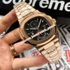 Новая версия самых продаваемых мужских часов 40 мм 5990 1A-001 Дата Нержавеющая сталь Азия Прозрачный кварцевый механизм Модные мужские часы189d